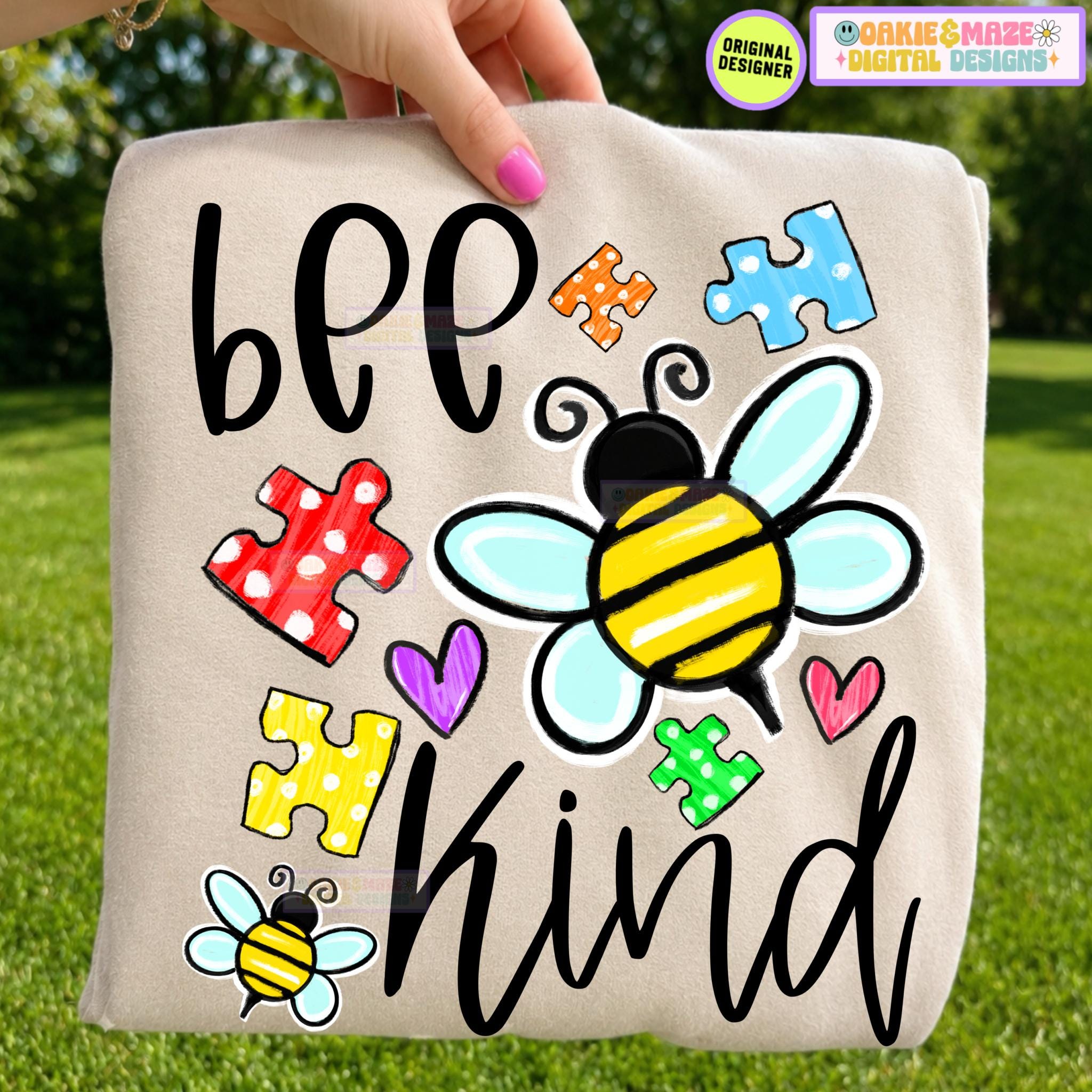 Bee Kind PNG Autism Awareness Puzzle Piece Sublimation Digital