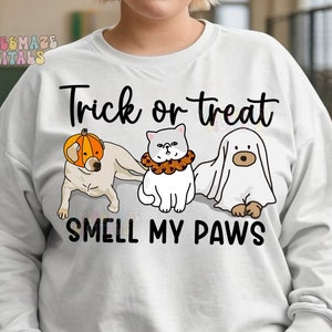 Halloween PNG Trick or Treat Smell My Paws Dog Cat Costume Sublimation Design Funny Pet Lover Graphic Digital Download for Shirts Stickers