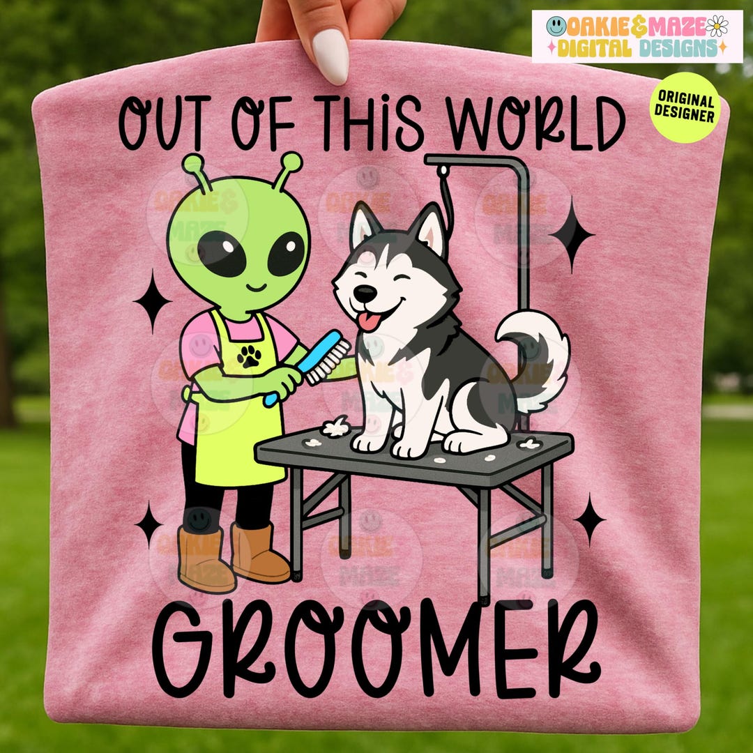 Alien Dog Groomer PNG Cute Kawaii Green Alien Husky Grooming Pet ...