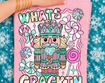 Whats Crackin Nutcracker PNG Christmas Candy Cane Pastel Retro preppy Funny Holiday Sweatshirt Design Digital Download Clipart, xmas png