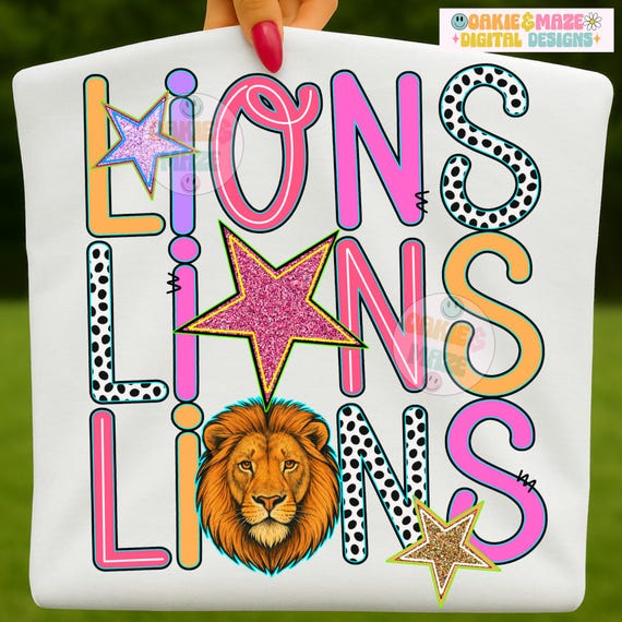 Lions Football PNG, Glitter Leopard Sublimation Clipart, Native Mascot Sports Team Pride Digital Graphic Design school sports team lion png