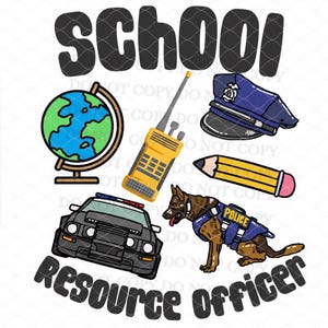School resource officer png sublimation design download SRO job law enforcement police cop teacher school police k9 dog walkie cruiser