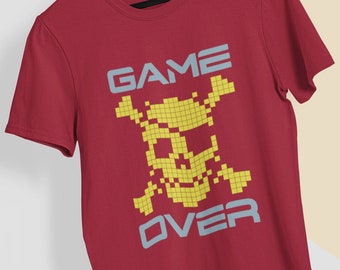 Game Over Skull And Bones T-Shirt, Gamer Gift, Gamer Shirt, Pirate Skull