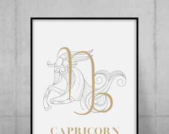 Personalized Capricorn Zodiac Framed Poster, Stylish Star Sign Wall Art, Zodiac Home Decor