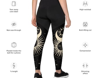 Sun, Stars and Moon Yoga Sports Leggings | Astrological Symbols