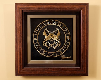 Decorazione murale con il segno zodiacale dei Gemelli - Segno astrologico dei Gemelli con lamina d'oro - Regalo di compleanno astrologico - Decorazione da parete