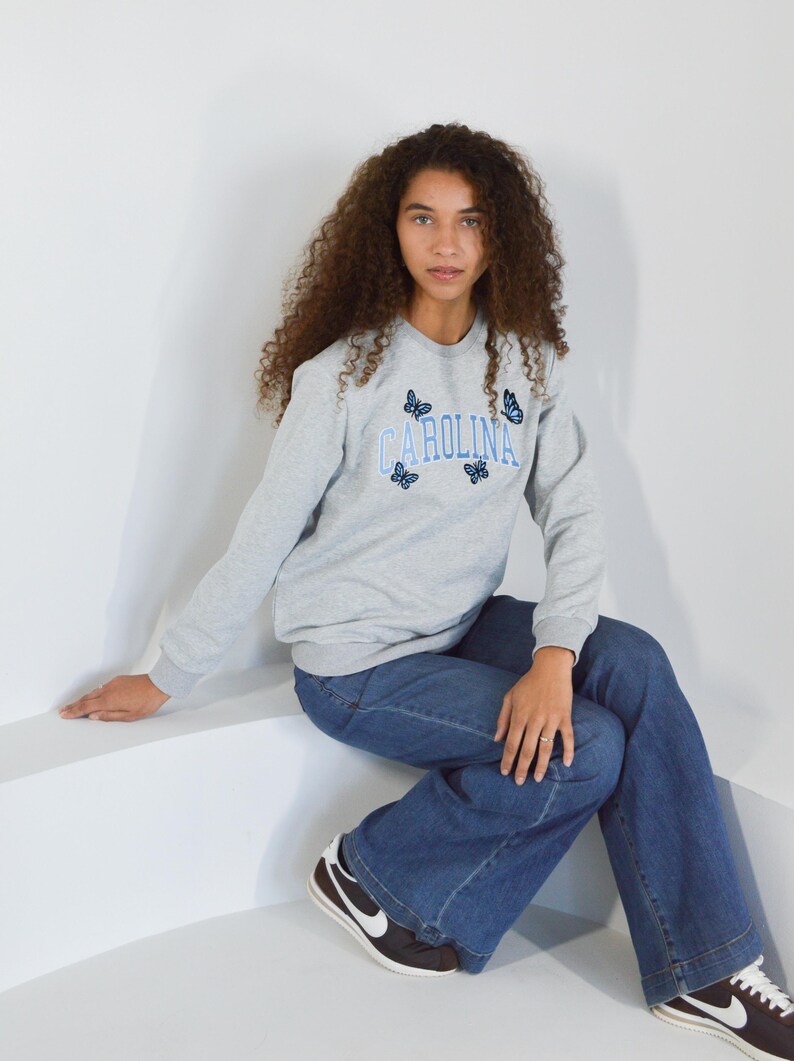 Carolina Butterflies Sweatshirt, Embroidered Carolina, North Carolina Blue Pullover image 5