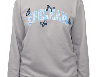 Felpa dello Spelman College, farfalle ricamate, pullover per il ritorno a casa degli HBCU, blu Spelman