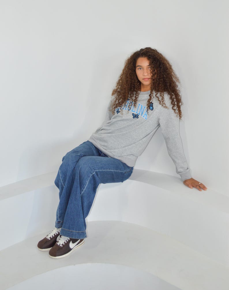 Carolina Butterflies Sweatshirt, Embroidered Carolina, North Carolina Blue Pullover image 4