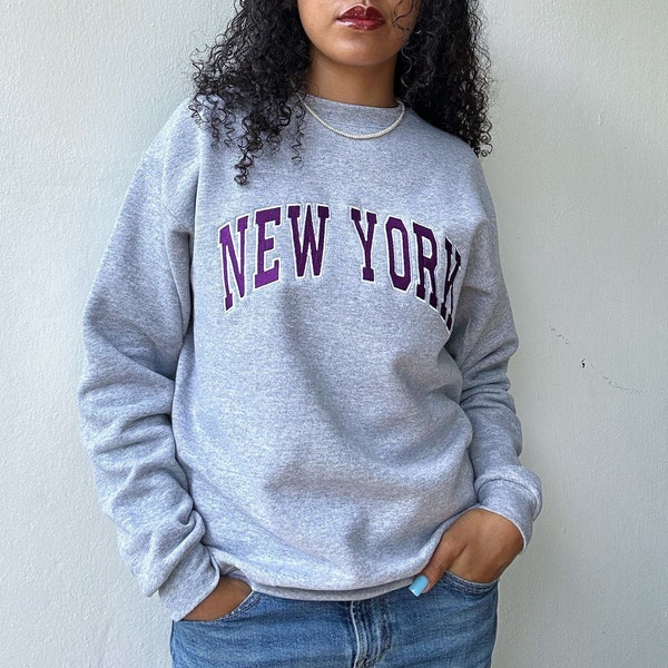 New York Sweatshirt, NYC Pullover, NYC Embroidery, Unisex, Purple and White NYC sweatshirt