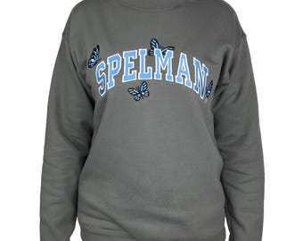 Sudadera de Spelman College con mariposas bordadas, jersey de bienvenida de la HBCU, azul Spelman