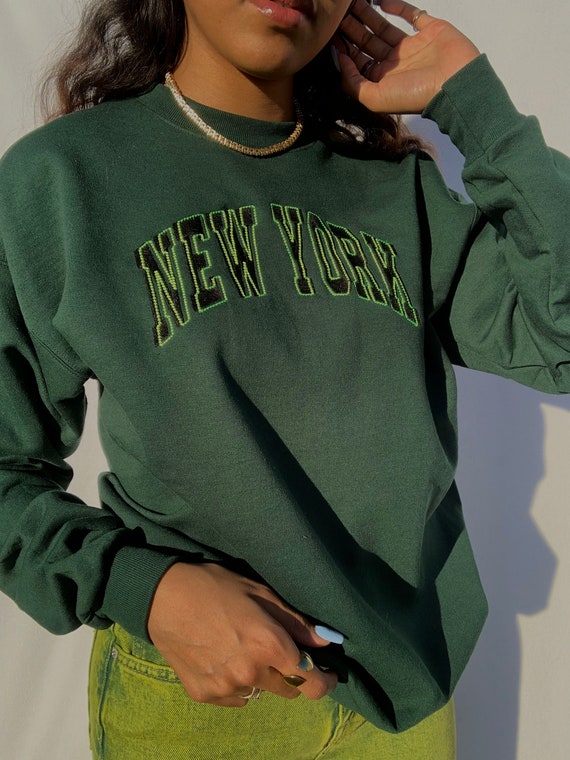 New York Crewneck NYC Green Embroidered Sweatshirt Unisex Etsy