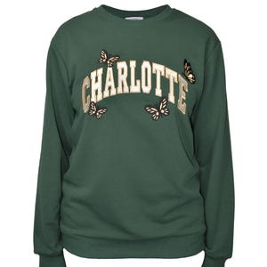 Charlotte Sweatshirt, Charlotte North Carolina Schmetterlinge, bestickter CLT Rundhalsausschnitt Bild 1