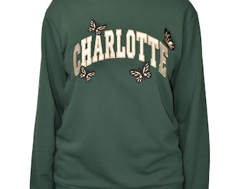Sudadera Charlotte, mariposas de Charlotte, Carolina del Norte, cuello redondo de CLT bordado