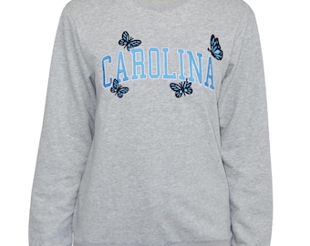 Sudadera con mariposas de Carolina, Carolina bordada, jersey azul de Carolina del Norte
