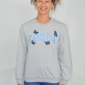 Carolina Butterflies Sweatshirt, Embroidered Carolina, North Carolina Blue Pullover image 3