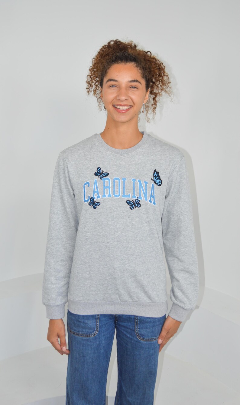 Carolina Butterflies Sweatshirt, Embroidered Carolina, North Carolina Blue Pullover image 3