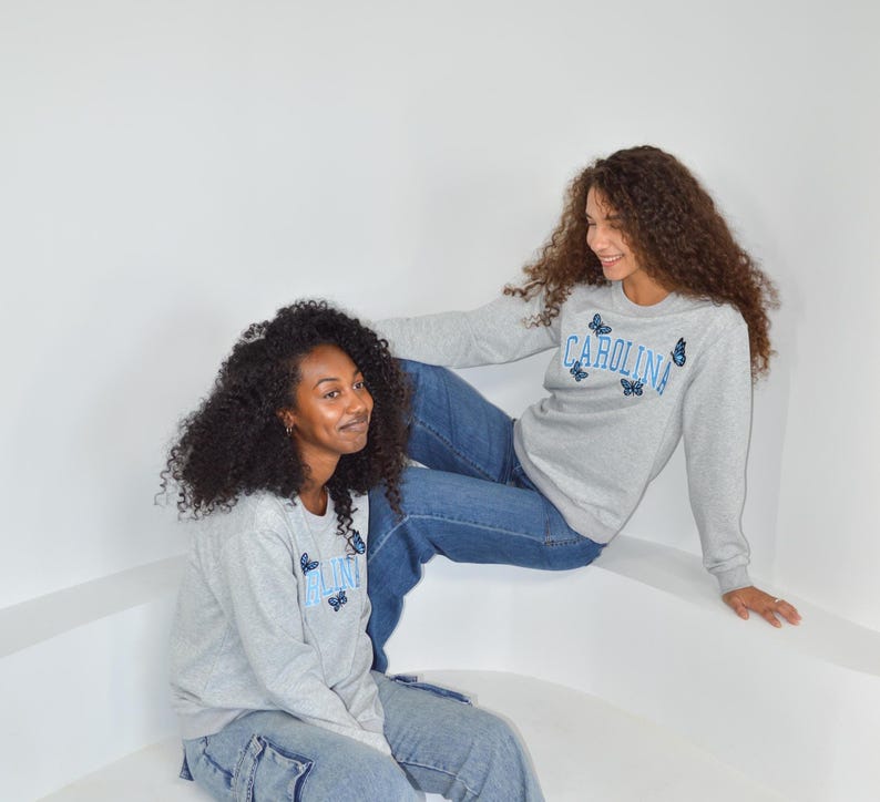 Carolina Butterflies Sweatshirt, Embroidered Carolina, North Carolina Blue Pullover image 6
