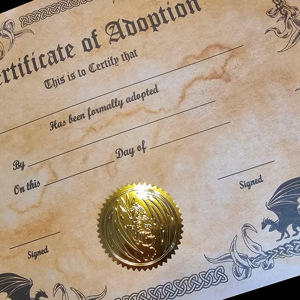 Dragon Adoption Certificate - Printable