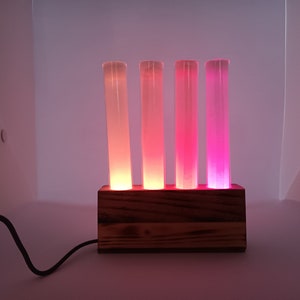 test tubes steampunk / industrial / atmosphere lamp with rgb led and wood / cork base
