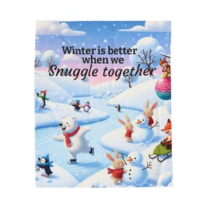 Cozy Winter Snuggle Blanket - Velveteen Plush for Warmth, Holiday Decor, Gift for Family, Christmas, Winter Celebrations, Cute Animal Design