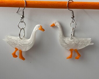 Handmade White Geese Dangle Drop Earrings. Bird jewellery. Animal lover gift.