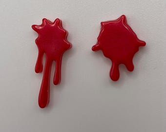 Handmade Mismatched Resin Stud Earrings. Dripping melting splats. Choose your own colour.  Red black pink blue green purple white. Gift