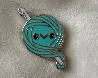 Crochet Hook Yarn Wool Ball Enamel Pin Badge. In Gift Bag. Brooch Quirky Gift Crafter Knitter Knitting Needle Knit Accessory Cute Kawaii