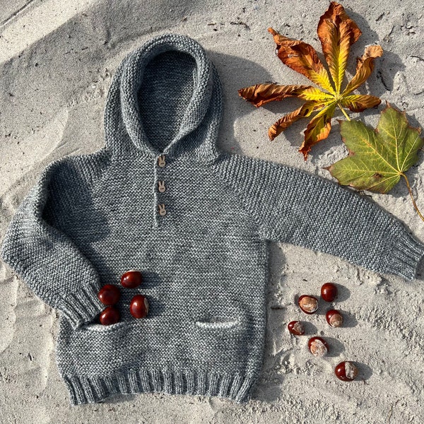 digitale Anleitung Strick Hoodie Waldkind Strickpullover Kleinkind Kapuzenpullover Waldorf Stricken