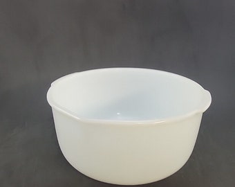 Vtg Glasbake & Fire-King Ciotola per miscelazione Sunbeam Mixmaster in vetro bianco latte 5 Qt, 9"