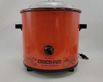 Rival Crock Pot Red Flame Orange Slow Cooker Stoneware Retro MCM Vintage 3100/2