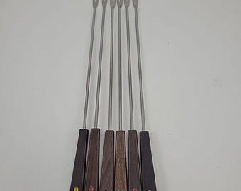 Tenedor para fondue con mango de teca con código de colores vintage - Juego de 6