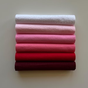 6 Sheets Wool Blend Felt 20 x 30 cm , Craft felt sheets 9 x 12&quot;, Shades of Pink and Red, Soft Felt Sheets, Wool Blend Felt, Wool Felt Fabric