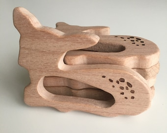 Natural Beech Wood Teether, Gazelle Wood Teether , Natural Raw Beech Wood Without Varnish, Deer Wooden Teether