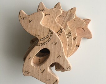 Natural Beech Wood Teether, Llama Wood Teether , Natural Raw Beech Wood Without Varnish, Wooden Llama Teether