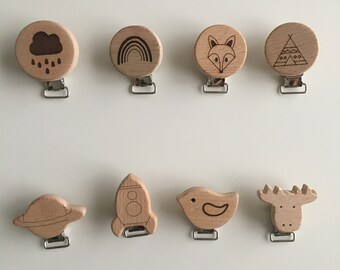 Wooden Pacifier Clip, Choose a Style, Pacifier Clip, Natural Beech Wood Clip, Untreated Wooden Clip High Quality