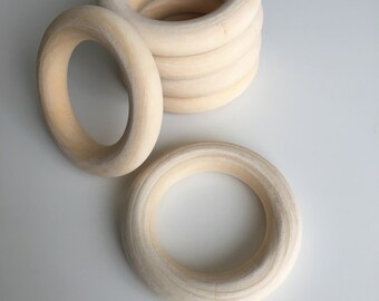 Untreated Natural Maple Wood Teething Ring, 70 mm Wood Rings, Natural Raw Maple Wood Without Varnish, Round Wooden Ring