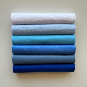 6 Sheets Wool Blend Felt 20 x 30 cm , Craft felt sheets 9 x 12&quot;, Shades of Blue, Soft Felt Sheets, Wool Blend Felt, Wool Felt Fabric