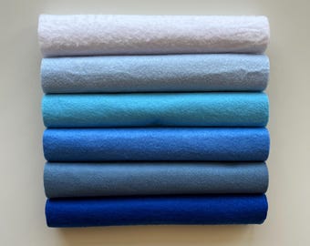 6 Sheets Wool Blend Felt 20 x 30 cm , Craft felt sheets 9 x 12", Shades of Blue, Soft Felt Sheets, Wool Blend Felt, Wool Felt Fabric