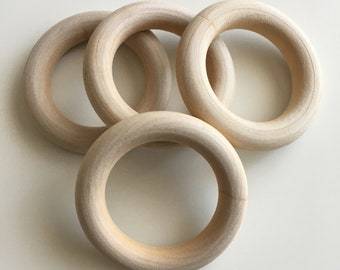 Untreated Natural Maple Wood Ring, 55 mm Wood Rings, Natural Raw Wood Without Varnish, Round Wooden Ring, Macrame Wooden Rings