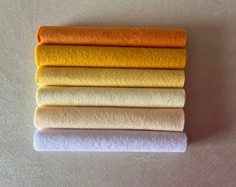 6 Sheets Wool Blend Felt 9 x 12", Craft felt sheets 20 x 30 cm, Shades of Yellow, Soft Felt Sheets, Wool Blend Felt, Wool Felt Fabric