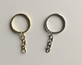 Key Chain Ring With Chain 24MM, DIY Keychain, 5, 10, 25 or 50 Bulk Key Chain Rings, Silver, Gold