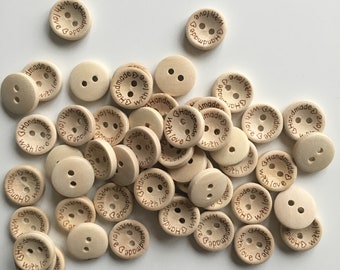 15mm Natural Color "Handmade with Love" Engraved Wooden Buttons, Wood Buttons, Wooden Buttons, 2 Holes Sewing Buttons for Crochet