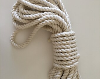 12 mm Cotton Rope, Twisted Natural Macrame Cord, Undyed Macrame Rope