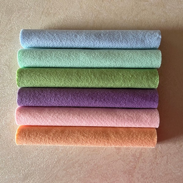 6 Sheets Wool Blend Felt 9 x 12", Craft felt sheets 20 x 30 cm, Set of Pastel Colors, Soft Felt Sheets, Wool Blend Felt, Wool Felt Fabric