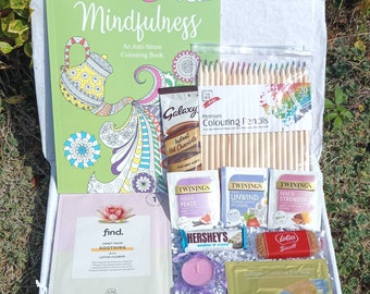 Mental Health Box, Distraction Box, Self Care Kit, Anxiety Relief Gifts, Relax and Destress, Adult Colouring Book, Get Well Soon Gift Basket