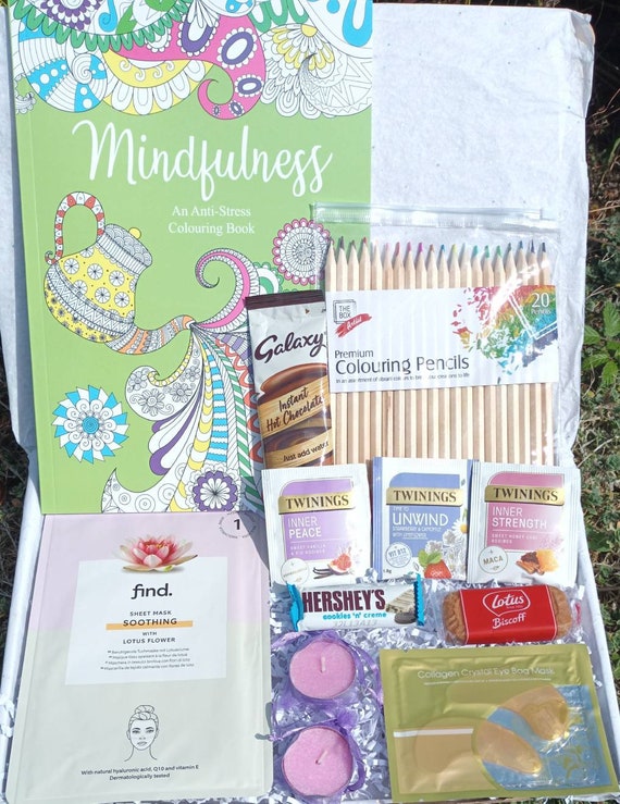 Self Care Gift Box, Adult Colouring Book and Pencil Set, Relaxing Gift Box,  De-stress and Pamper Box, Gift for Friend, Calm Gift, Thank You 