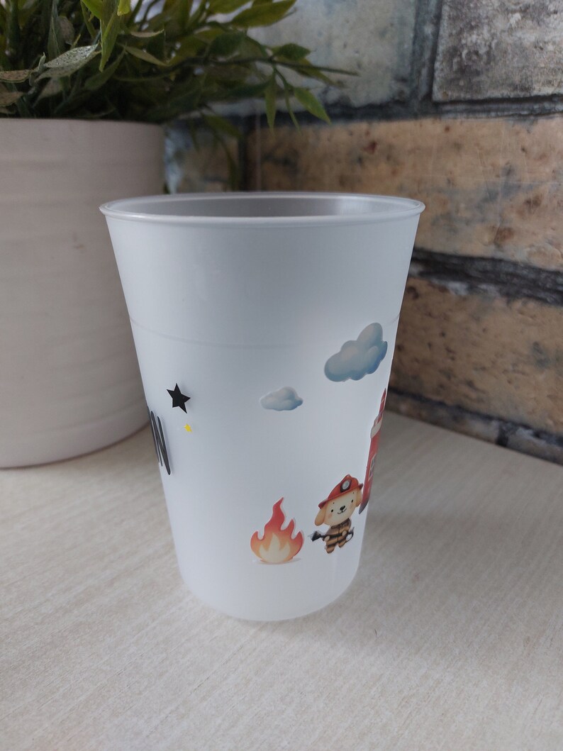 Aanpasbare plastic beker/glas Mijn kleine brandweerman afbeelding 4