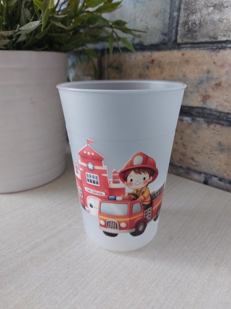 Aanpasbare plastic beker/glas Mijn kleine brandweerman afbeelding 1