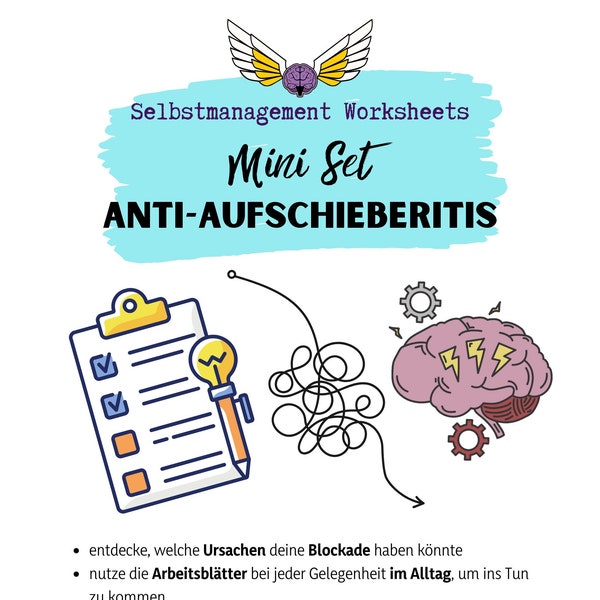 Selbstmanagement-Tool Anti-Aufschieben psychologische Arbeitsblätter Mini Set Digitaler Download PDF